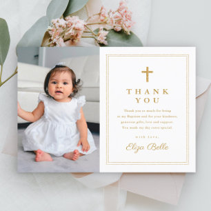 Elegantes goldenes Kreuz Foto-Taufe Dankeschön Postkarte