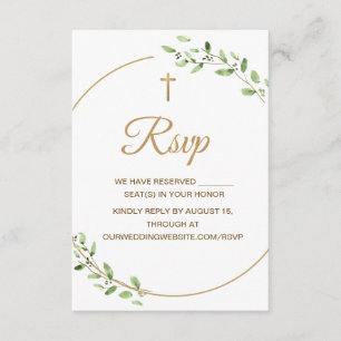 Elegantes goldenes Kreuz Grünzeug Christliche Hoch RSVP Karte