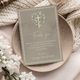Elegantes goldenes Kreuz mit Blättern für die Trau Dankeskarte
