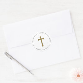 Elegantes goldenes Kreuz Rücksendeadresse Runder Aufkleber