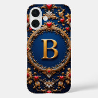 Elegantes Goldenes Letter B umgeben von Herzen