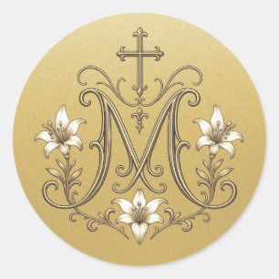 Elegantes goldenes Marianisches Kreuz katholisch Runder Aufkleber