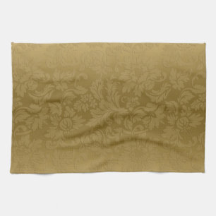Elegantes goldenes monochromes florales Damastmust Geschirrtuch