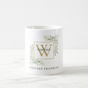 Elegantes goldenes Monogramm Eukalyptus Grün Kaffeetasse