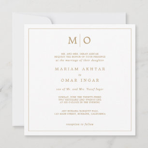 Elegantes goldenes Monogramm in Schreibschrift Einladung
