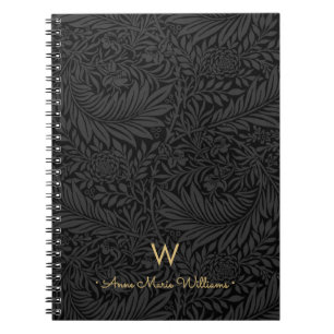 Elegantes goldenes Monogramm Name schwarzes floral Notizblock
