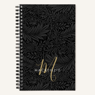 Elegantes goldenes Monogramm schwarzes Blumenmuste Notizbuch