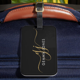 Elegantes goldenes Monogramm schwarzes Gepäckanhän Gepäckanhänger