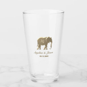 Elegantes goldenes Monogramm zur Hochzeit Glas