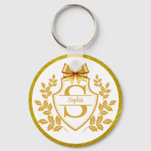 Elegantes goldenes Monogrammwappen, personalisiert Schlüsselanhänger