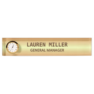 Elegantes goldenes Namensschild & Uhr Namensplakette