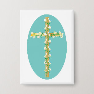 Elegantes goldenes Osterkreuz mit weißen Lilien Button