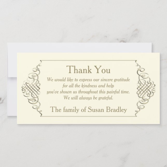 Elegantes goldenes Rahmen-Beileid danken Ihnen Dankeskarte (Vorderseite)