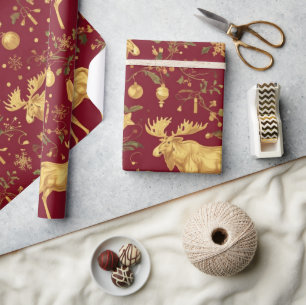 elegantes goldenes Rentier-Rot-Weihnachtsmuster Geschenkpapier