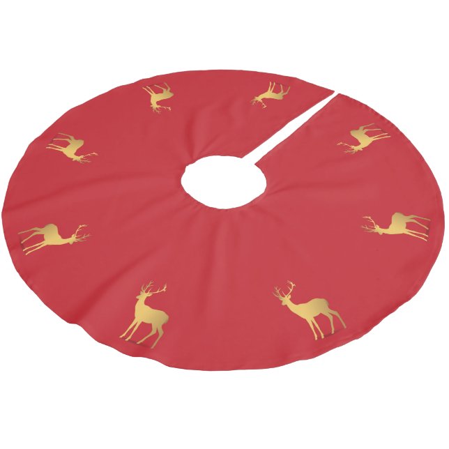 Elegantes goldenes Rentiermuster Polyester Weihnachtsbaumdecke (Schrägansicht)