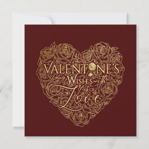 Elegantes Goldenes Rosenherz Valentinstag Line Art Feiertagskarte