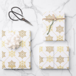 Elegantes goldenes Schneeflocken-Muster Geschenkpapier Set