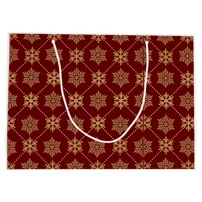 Elegantes goldenes Schneeflocken-Muster Große Geschenktüte (Rückseite)