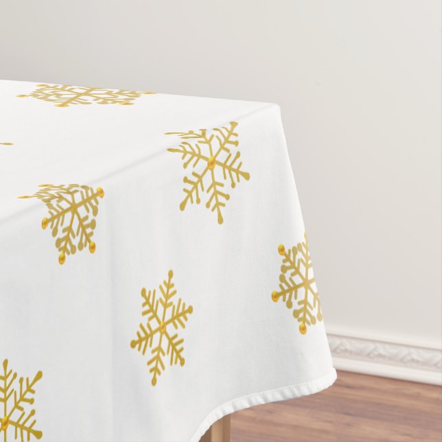 Elegantes Goldenes Schneeflockenmuster auf Weiß Tischdecke (Beispiel)
