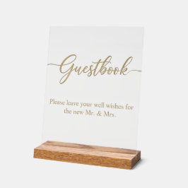 Elegantes goldenes Schriftgästebuch Acryl-Hochzeit Acrylschild