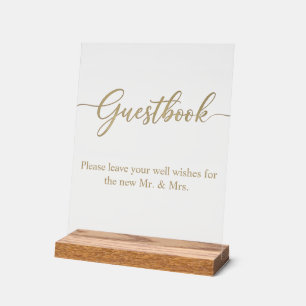 Elegantes goldenes Schriftgästebuch Acryl-Hochzeit Acrylschild