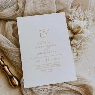 Elegantes goldenes Schriftmonogramm Hochzeit Einladung
