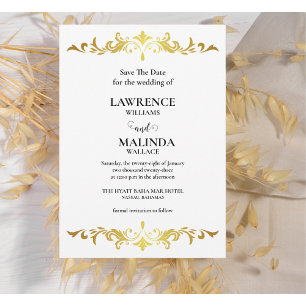 Elegantes goldenes Schriftmonogramm Hochzeit Termi Save The Date