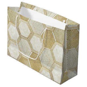 Elegantes goldenes Sechseckmuster - Marmor 2 Große Geschenktüte
