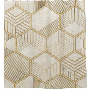 Elegantes goldenes Sechseckmuster - Marmor 3 Duschvorhang