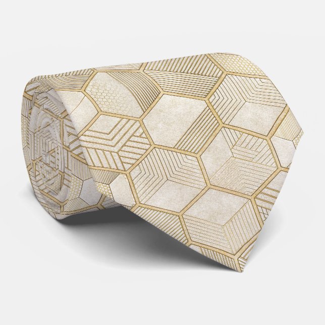 Elegantes goldenes Sechseckmuster - Marmor 3 Krawatte (Gerollt)