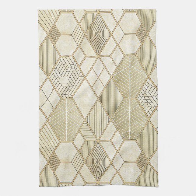 Elegantes goldenes Sechseckmuster - Marmor 4 Geschirrtuch (Vertikal)