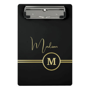 Elegantes goldenes Signaturmonogramm auf Schwarz Mini Klemmbrett