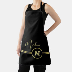 Elegantes goldenes Signaturmonogramm auf Schwarz Schürze