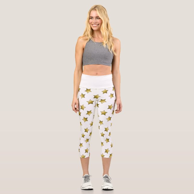 Elegantes goldenes Sternenmuster Capri Leggings (Vorderseite)