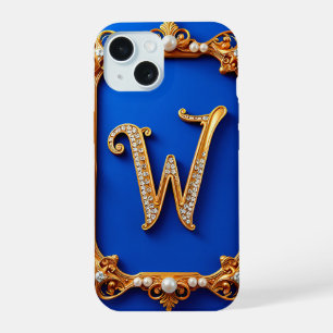 Elegantes goldenes W-Monogramm mit Perlen verziert iPhone 15 Hülle