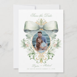 Elegantes Goldenes Wappen mit grünem Bow | FOTO Save The Date