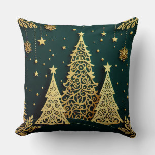 Elegantes goldenes Weihnachtsbaum-Muster Kissen