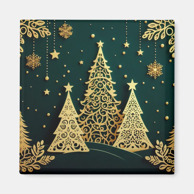 Elegantes goldenes Weihnachtsbaum-Muster Magnet (Vorne)