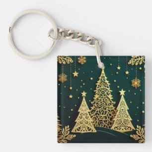 Elegantes goldenes Weihnachtsbaum-Muster Schlüsselanhänger