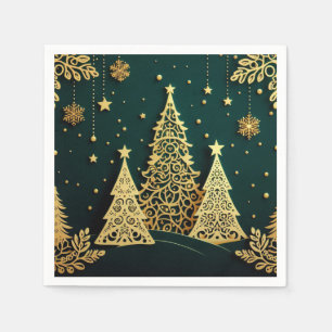 Elegantes goldenes Weihnachtsbaum-Muster Serviette
