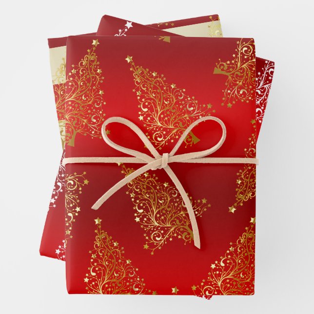 Elegantes goldenes Weihnachtsbaummuster Geschenkpapier Set (Beispiel)