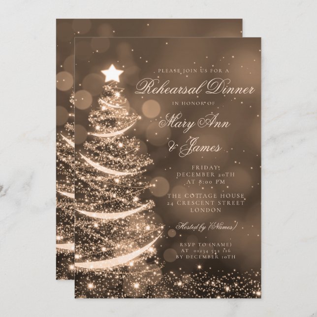 Elegantes Goldenes Weihnachtsfest Probe Abendessen Einladung (Vorne/Hinten)