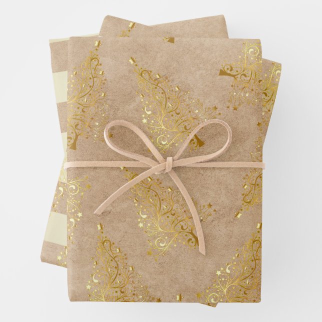 Elegantes goldenes Weihnachtsmuster Geschenkpapier Set (Beispiel)