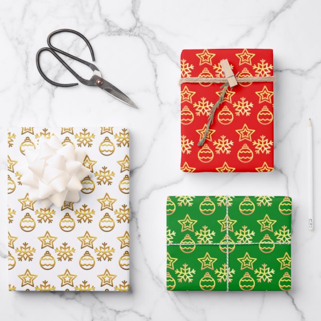 Elegantes goldenes Weihnachtsmuster Geschenkpapier Set (Vorderseite)