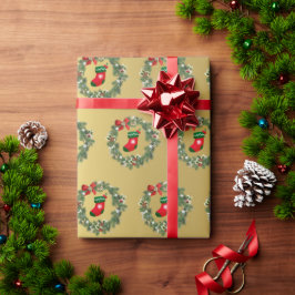 Elegantes goldenes Weihnachtssocken & Wreath Muste Geschenkpapier