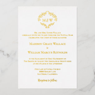 Elegantes goldenes weißes Monogramm-Wappen moderne Folieneinladung