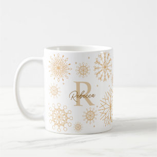 Elegantes goldenes Winter-Schneeflocken-Monogramm Kaffeetasse