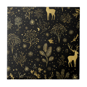 Elegantes Goldenes Winterwald-Muster Fliese