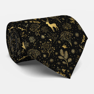 Elegantes Goldenes Winterwaldmuster Krawatte