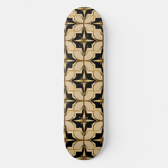 Elegantes goldfarbenes und schwarzes geometrisches skateboard (Vorderseite)